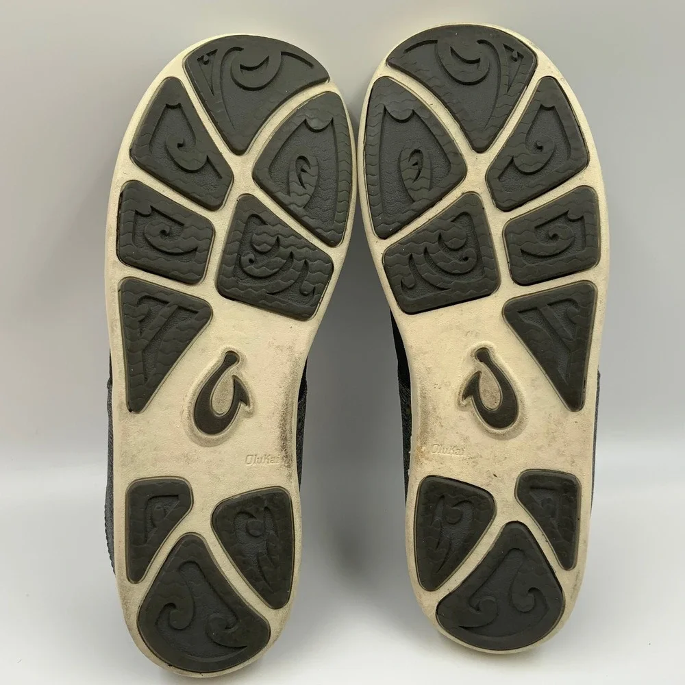 OluKai Nohea Moku Mens 11 Charcoal Grey Mesh Boat Shoes Slip On Sneakers 10283